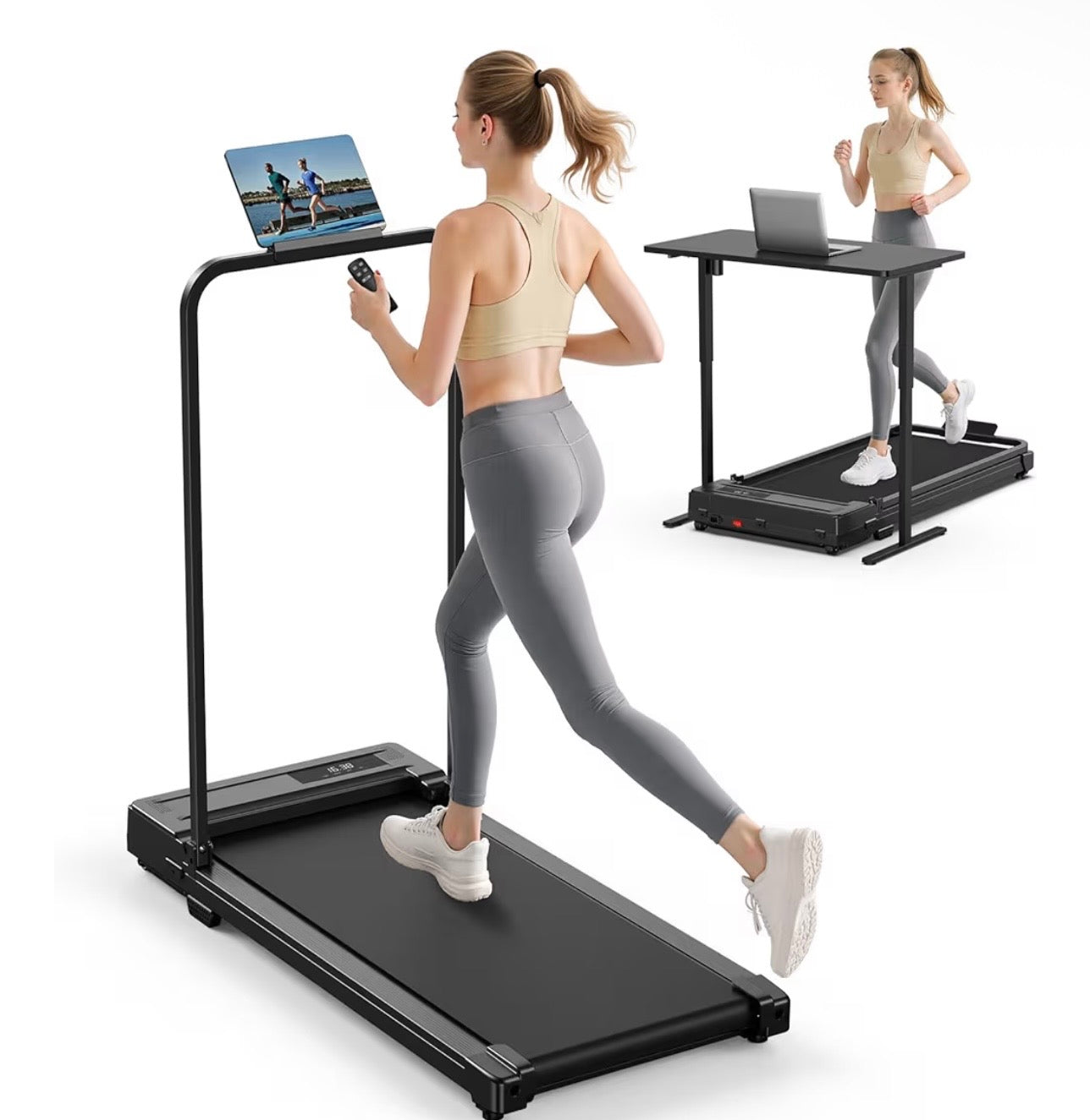 Portable walking pad with handle bar